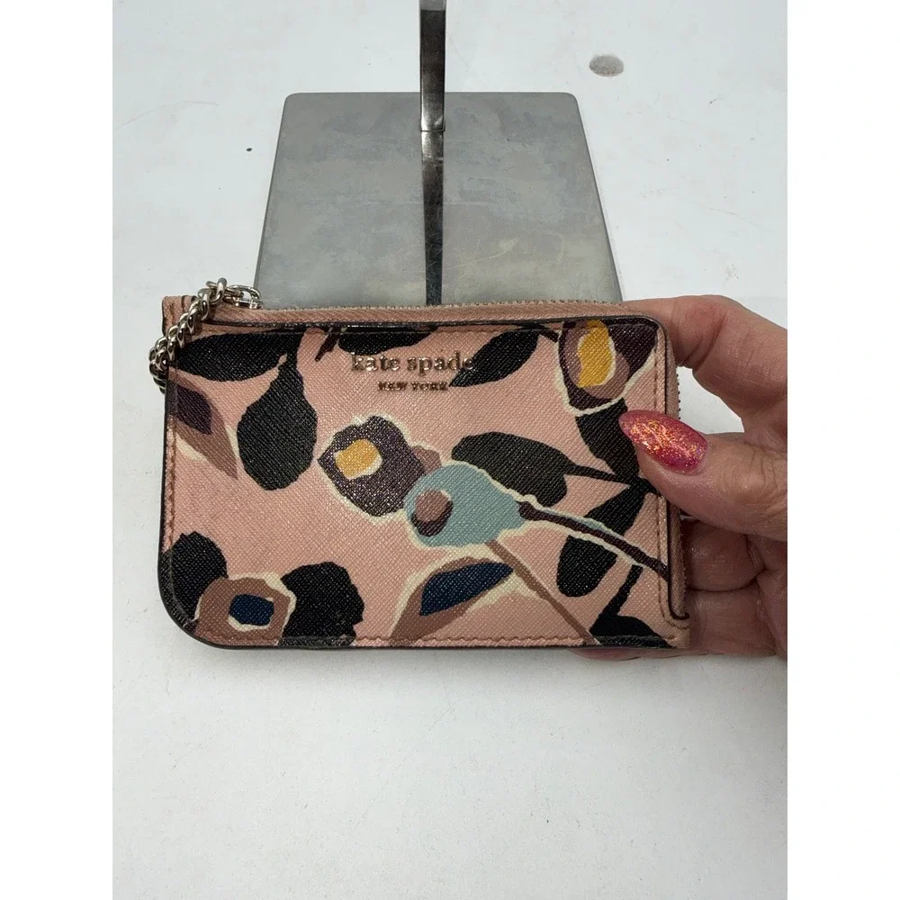 Kate Spade New York Floral Saffiano Leather Zip Card Case Wallet Pink Multi - Picture 2 of 7